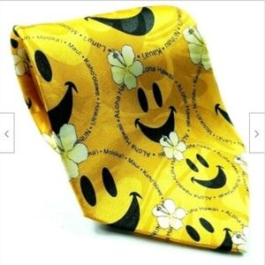 Hawaiian Floral Aloha Smiley Face Gold Tie